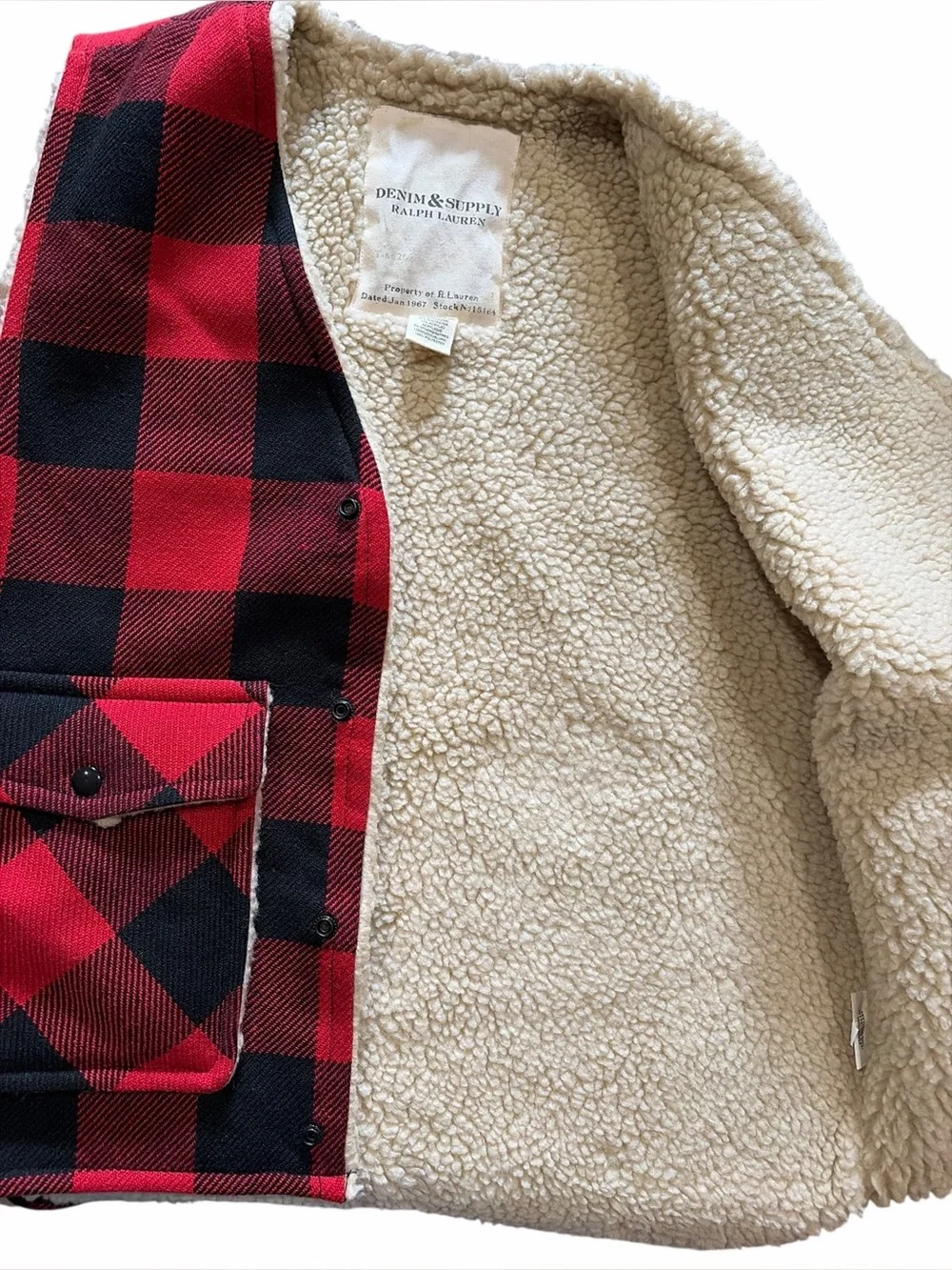 Ralph Lauren Denim & Supply Wool Blend Buffalo Plaid Sherpa Lined Vest Rustic
